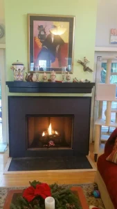 vented gas log set installed in a new prefab fireplace in Virginia Beach, VA